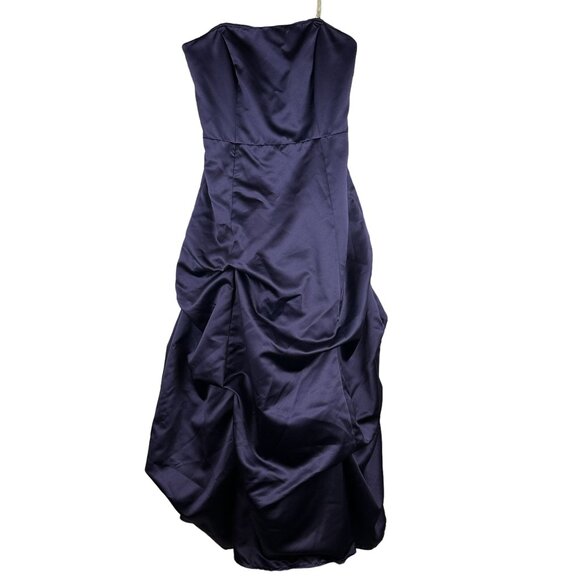 Davids Bridal Size 12 Strapless Navy Satin Gown With Gathered Skirt - Picture 1 of 6